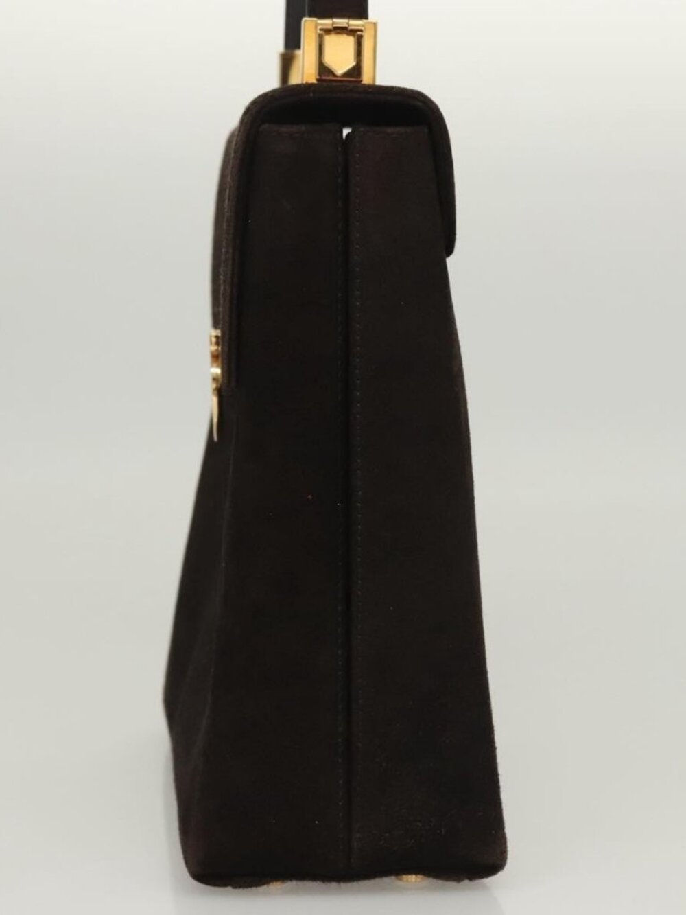 Salvatore Ferragamo Gancini Hand Bag Suede 2way Black Gold Auth BA2414 - Picture 4 of 16